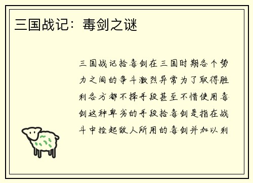 三国战记：毒剑之谜